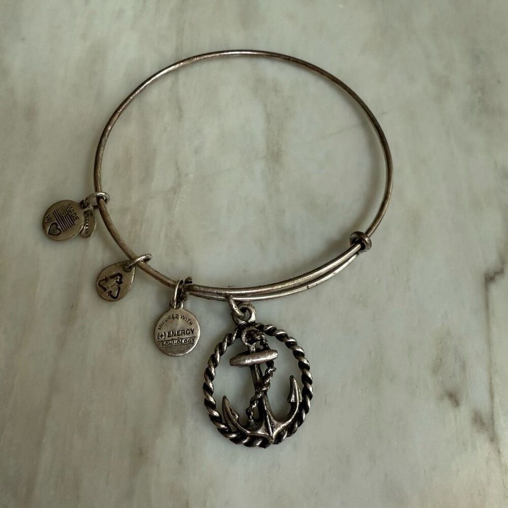 Alex and Ani Nautical Anchor Charm Bangle Bracelet  Rafaelian Silver Finish